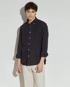 Camisa slim fit de algodão garment dye