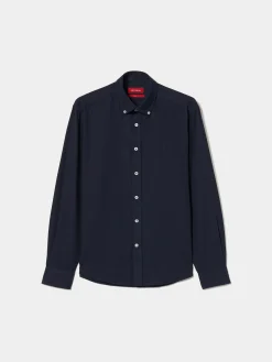 Camisa slim fit de algodão garment dye