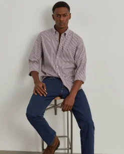 Camisa slim fit de algodão às riscas