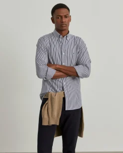 Camisa slim fit de algodão às riscas