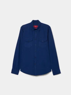 Camisa slim fit de bombazine em cor lisa