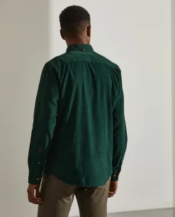 Camisa slim fit de bombazine em cor lisa