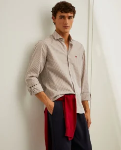 Camisa slim fit em algodão padrão quadrados