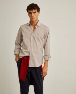 Camisa slim fit em algodão padrão quadrados