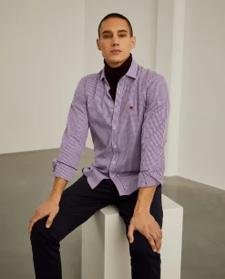 Camisa slim fit em algodão padrão quadrados
