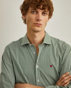 Camisa slim fit em algodão padrão quadrados