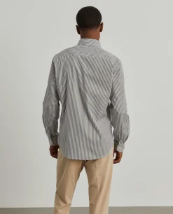 Camisa slim fit em algodão às riscas