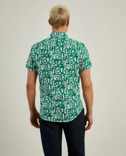 Camisa slim fit em linho com padrão all over