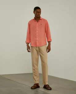 Camisa slim fit em linho garment dye