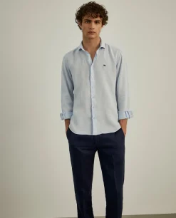 Camisa slim fit em linho garment dye