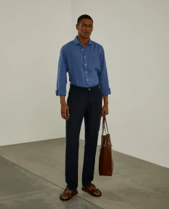 Camisa slim fit em linho garment dye