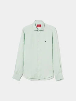 Camisa slim fit em linho garment dye