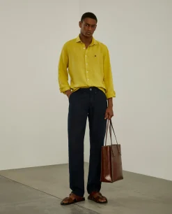 Camisa slim fit em linho garment dye