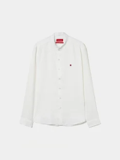 Camisa slim fit em linho gola mandarim