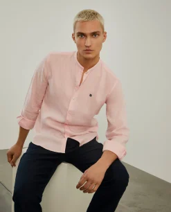 Camisa slim fit em linho com gola mandarim