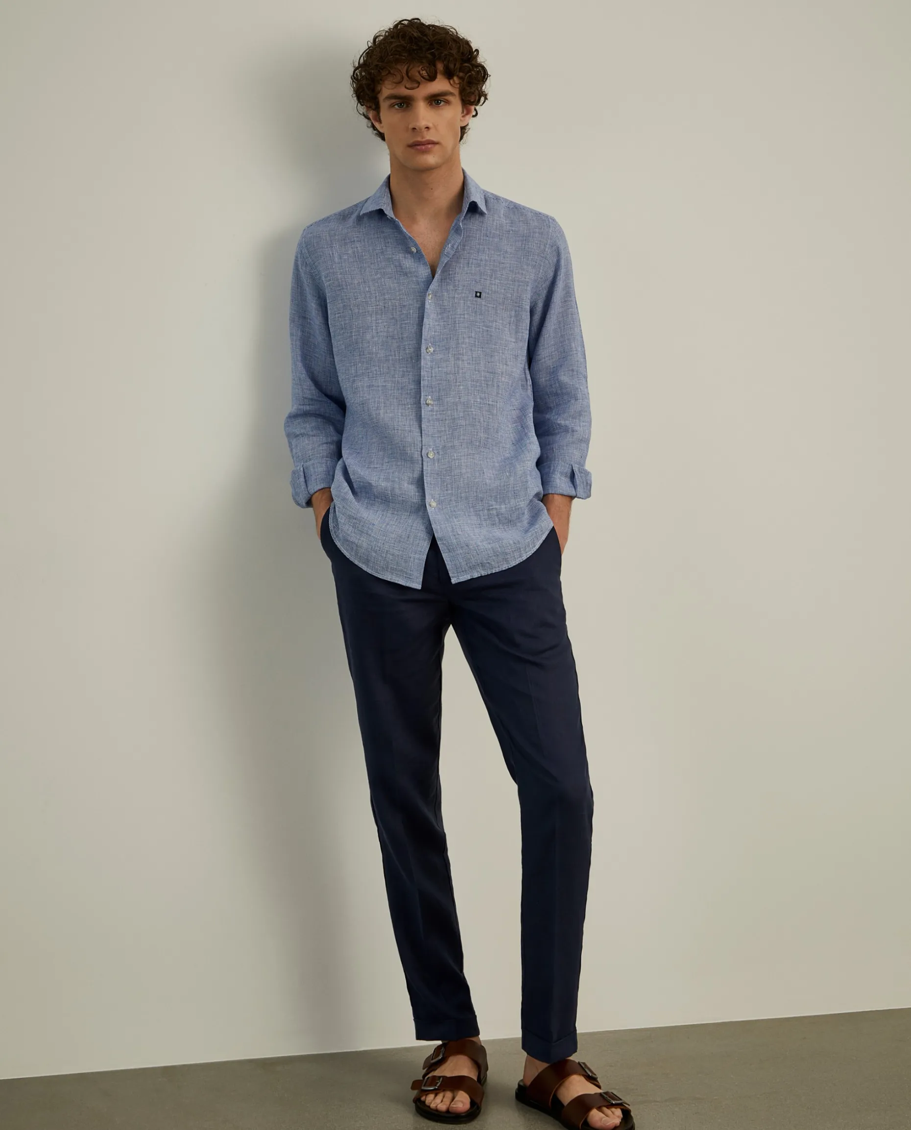 Camisa xadrez de linho slim fit