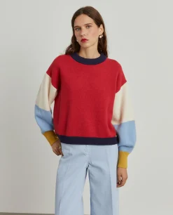 Camisola color block em lã merino e caxemira