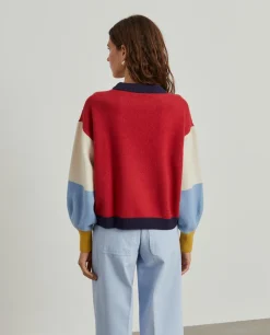 Camisola color block em lã merino e caxemira