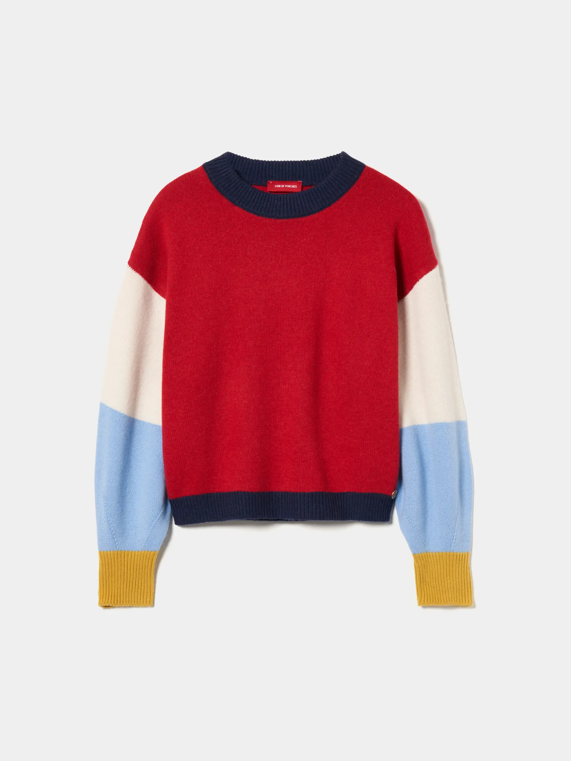 Camisola color block em lã merino e caxemira