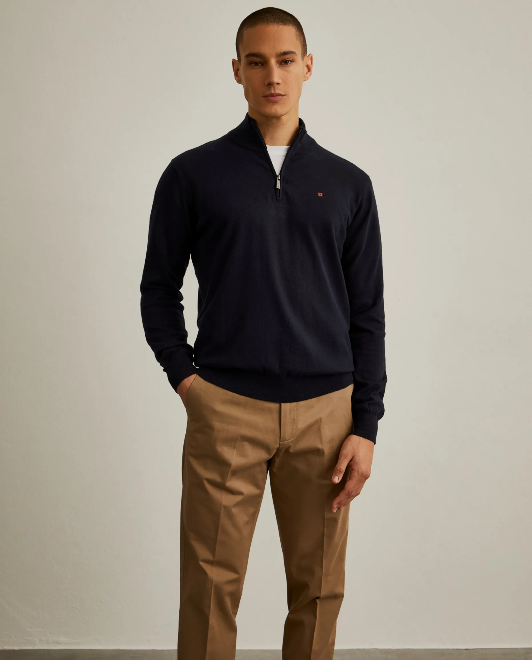 Camisola com fecho em algodão e caxemira