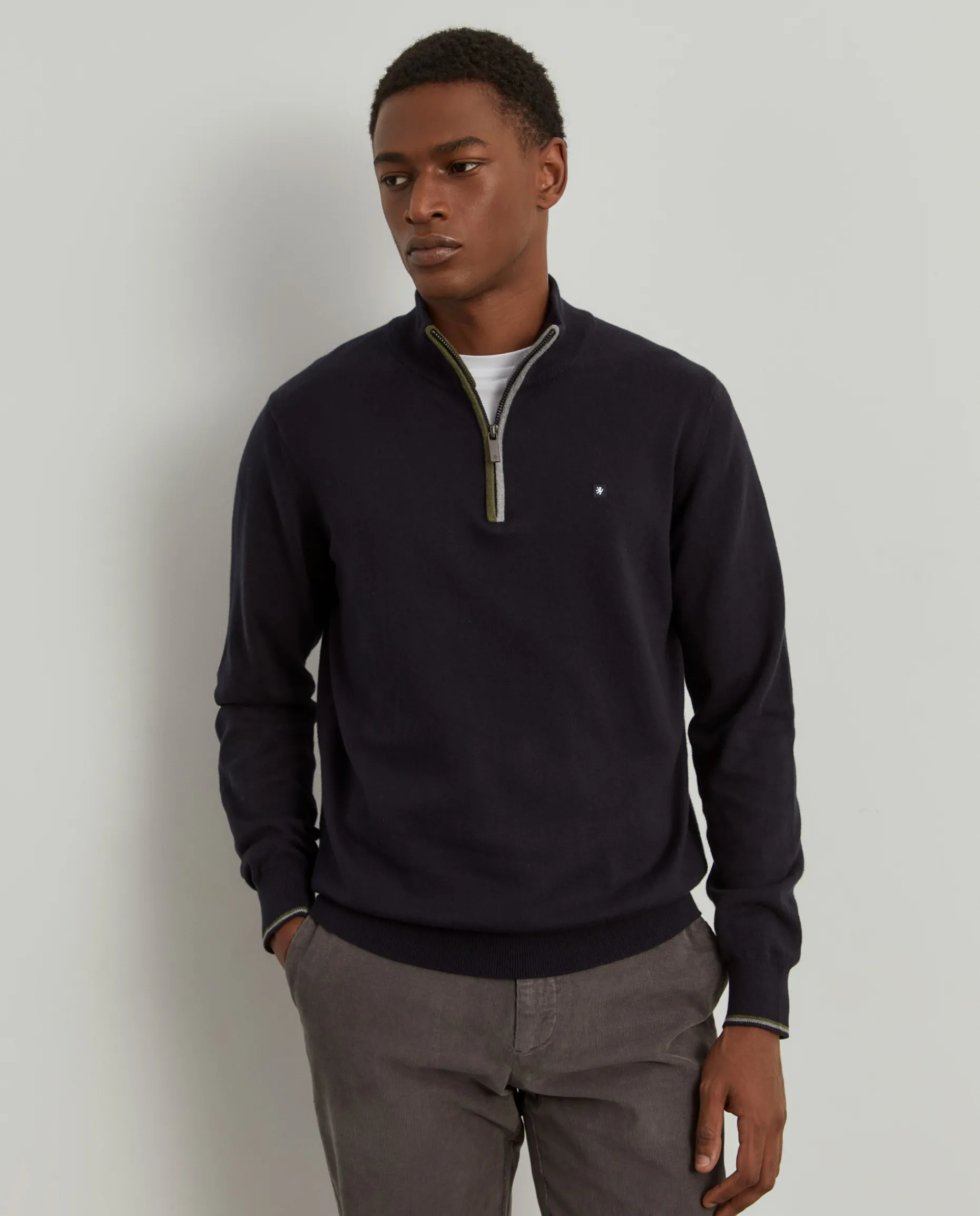 Camisola com fecho em algodão e caxemira