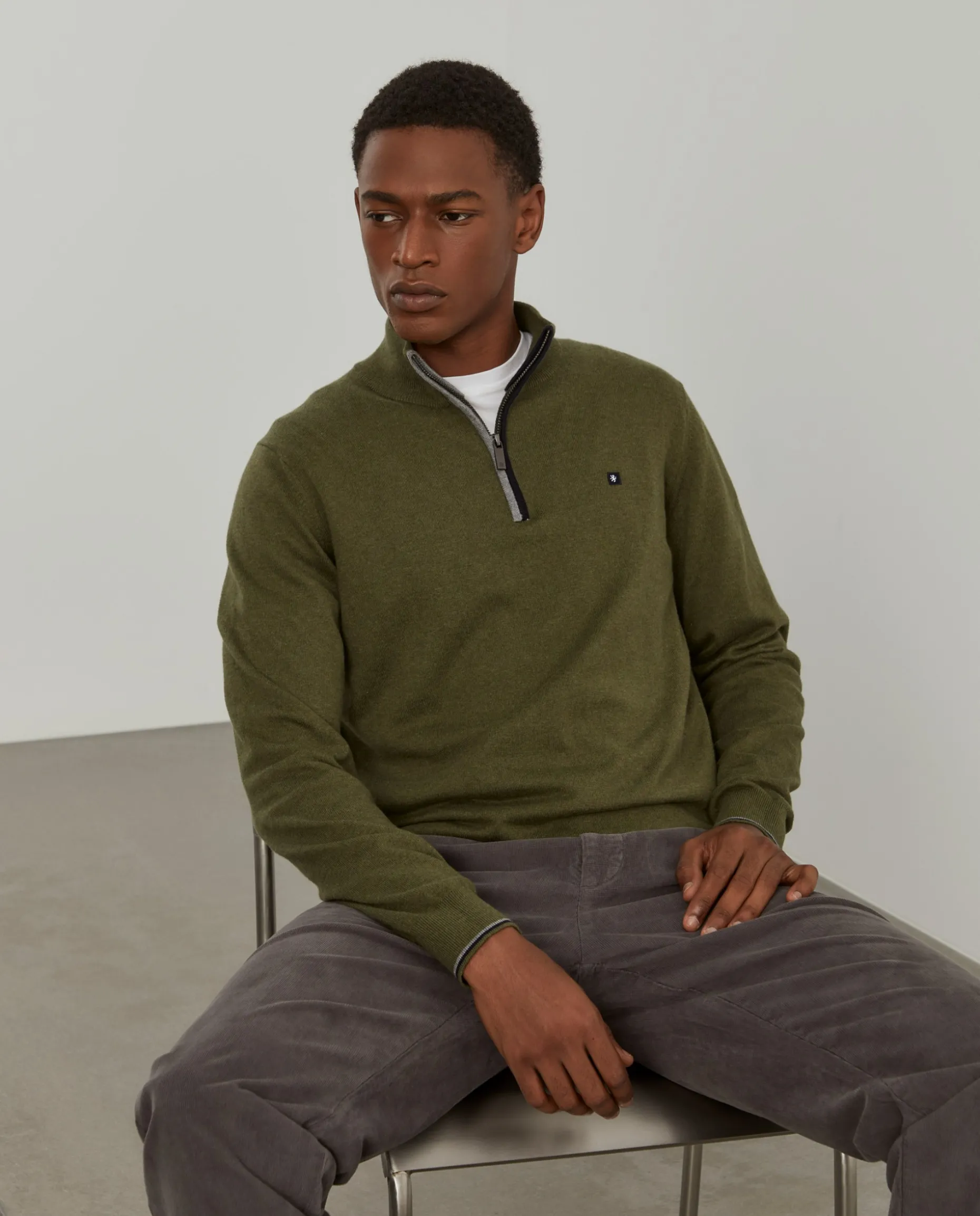 Camisola com fecho em algodão e caxemira