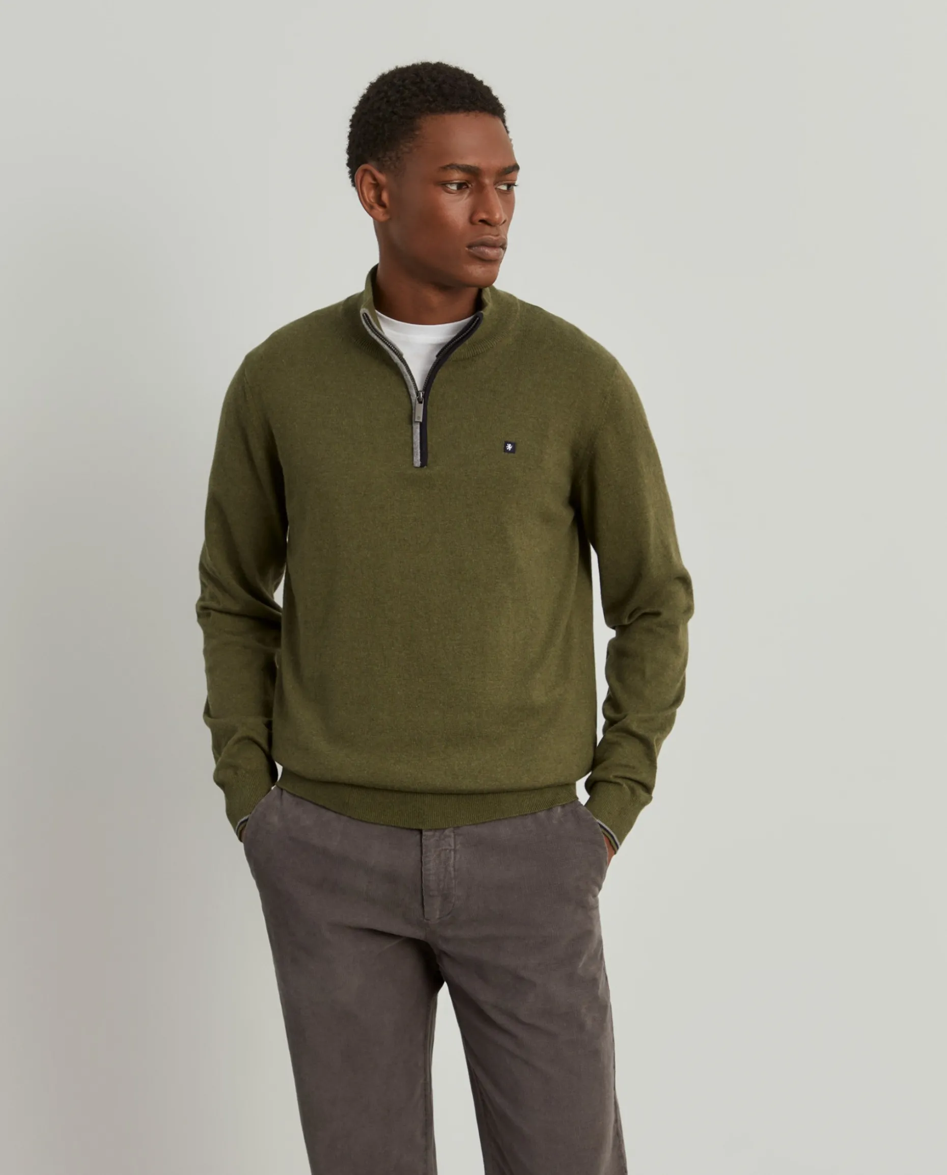 Camisola com fecho em algodão e caxemira