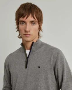 Camisola com fecho em algodão e caxemira