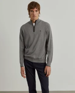 Camisola com fecho em algodão e caxemira