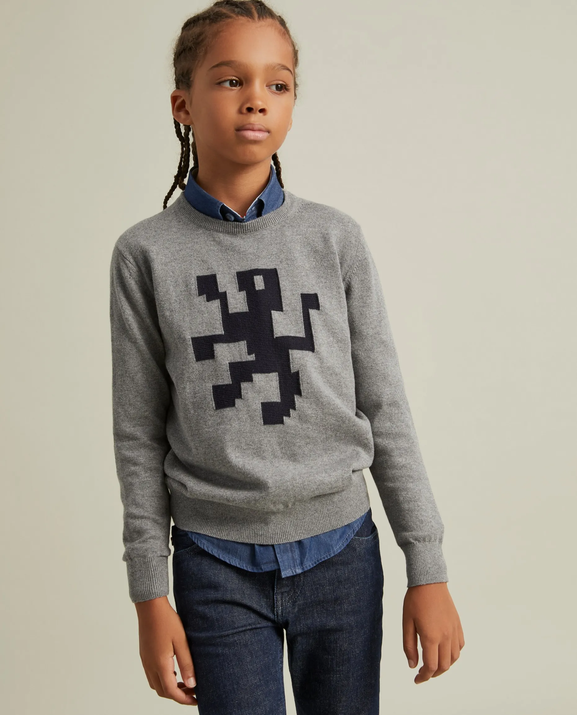 Camisola de algodão e caxemira com estampado