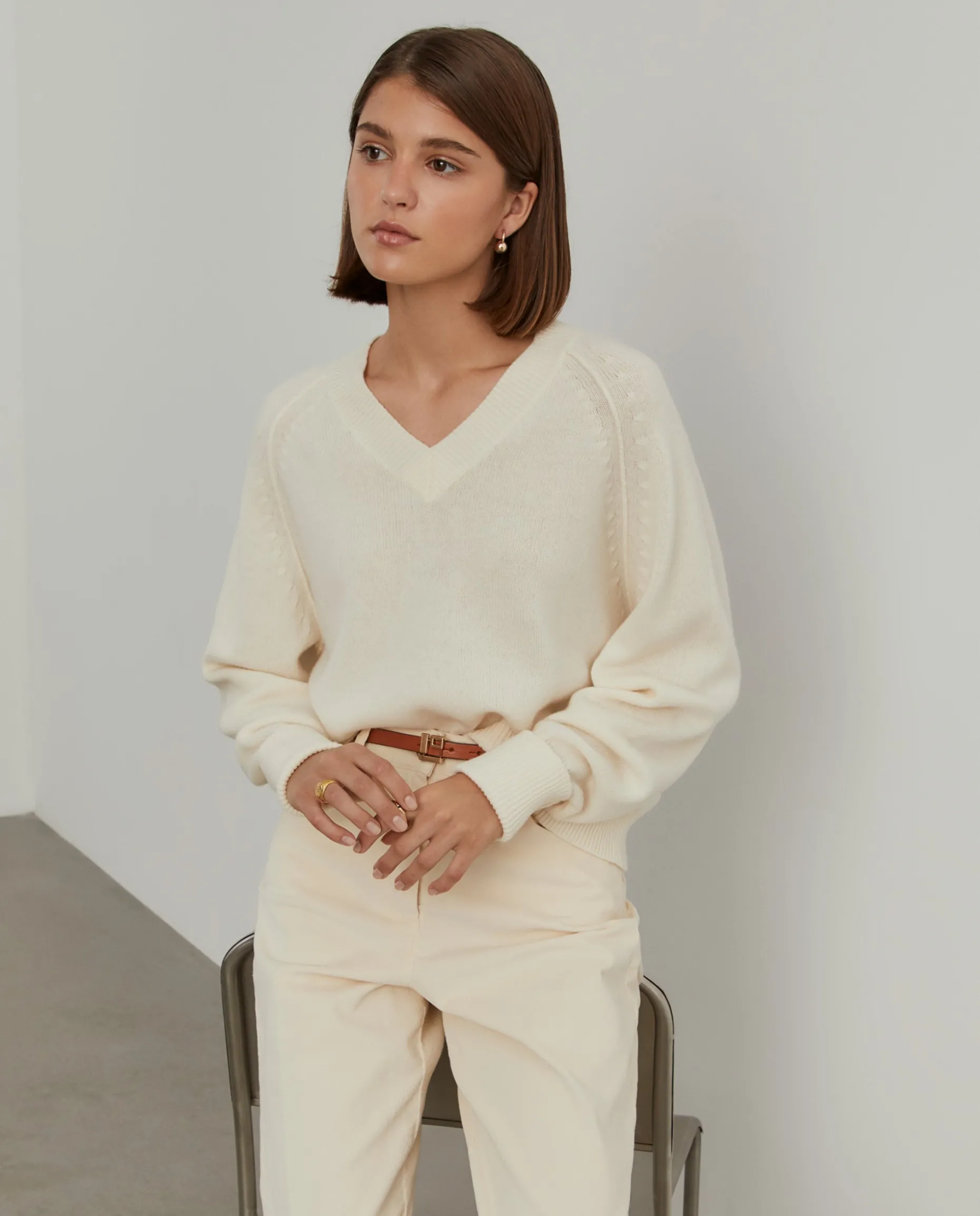 Camisola de lã decote em V