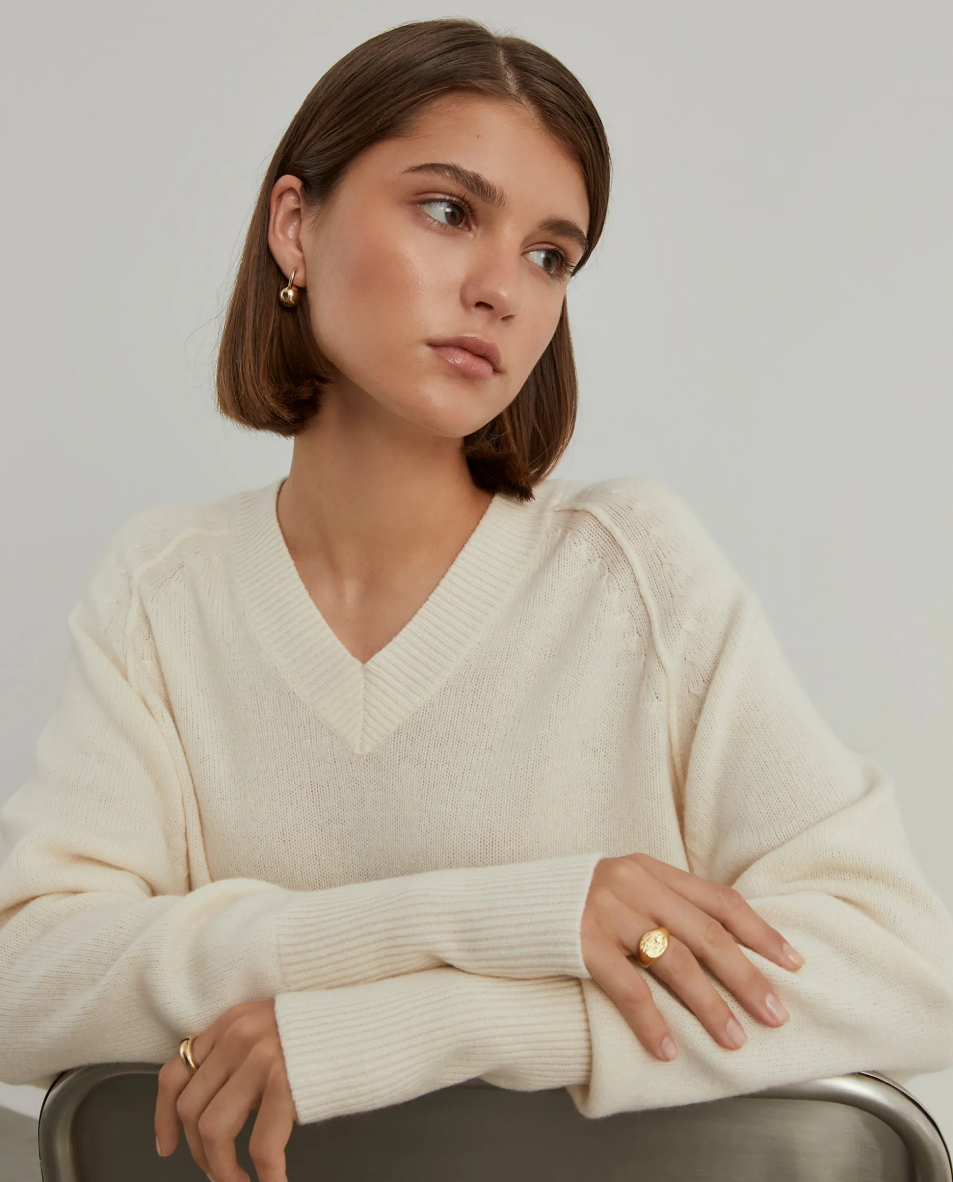 Camisola de lã decote em V