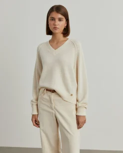 Camisola de lã decote em V