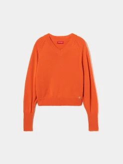 Camisola de lã decote em V