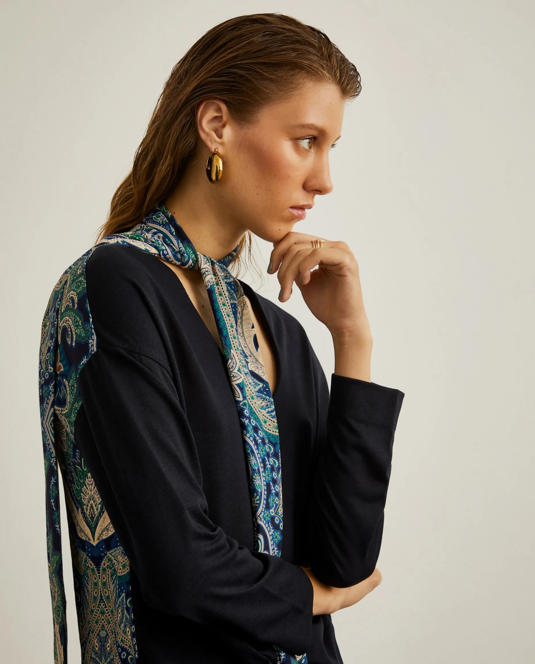 Camisola de malha combinada