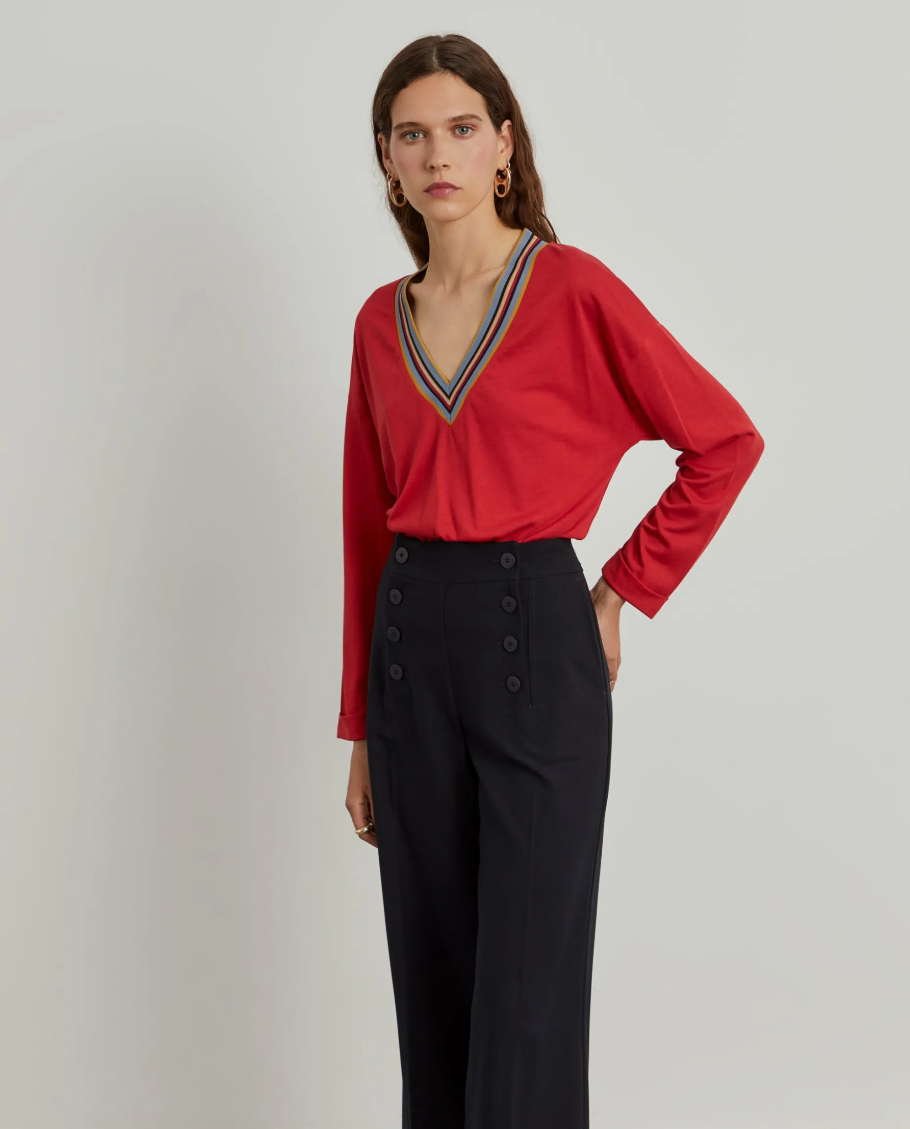 Camisola de malha em liocel e algodão com riscas