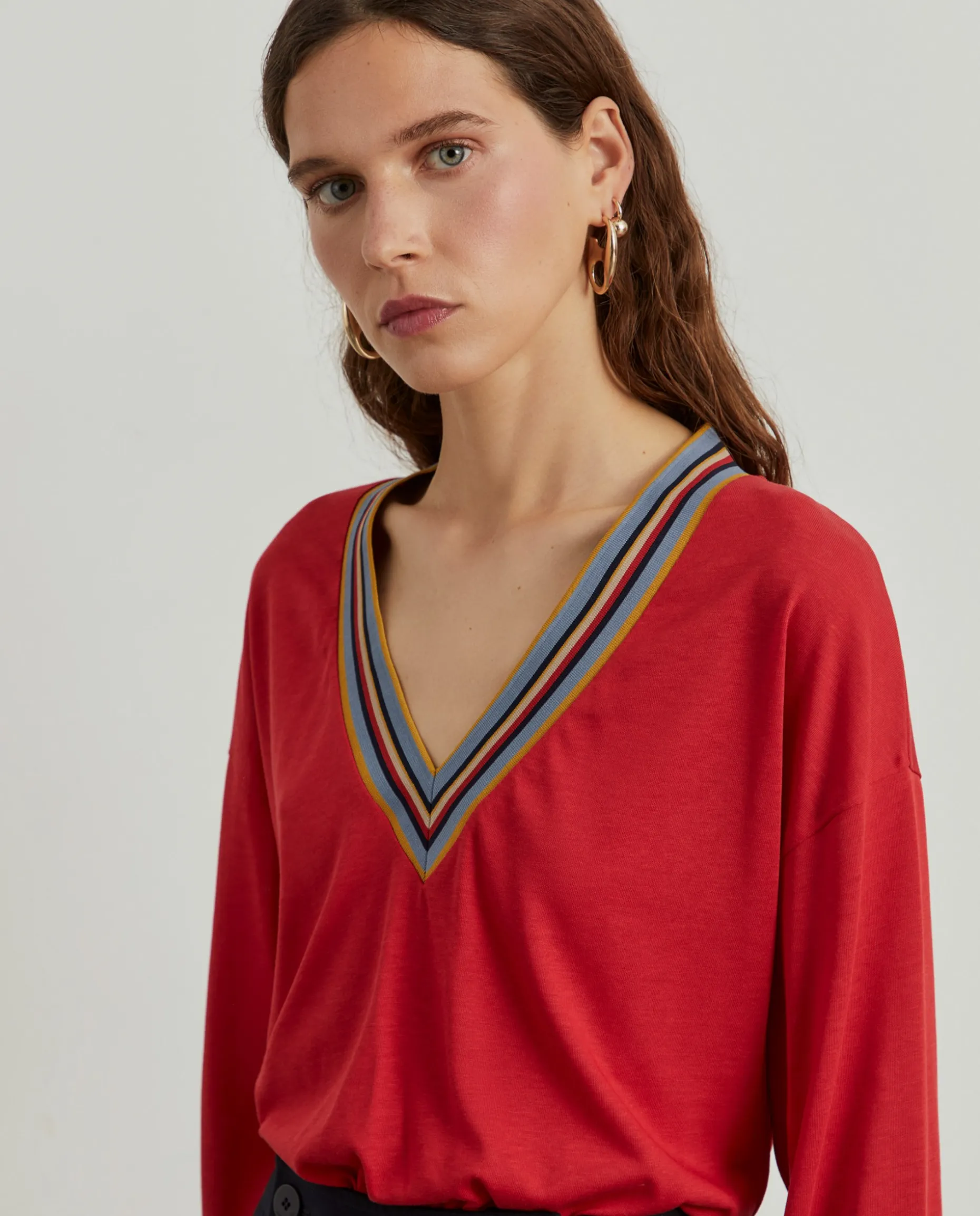 Camisola de malha em liocel e algodão com riscas