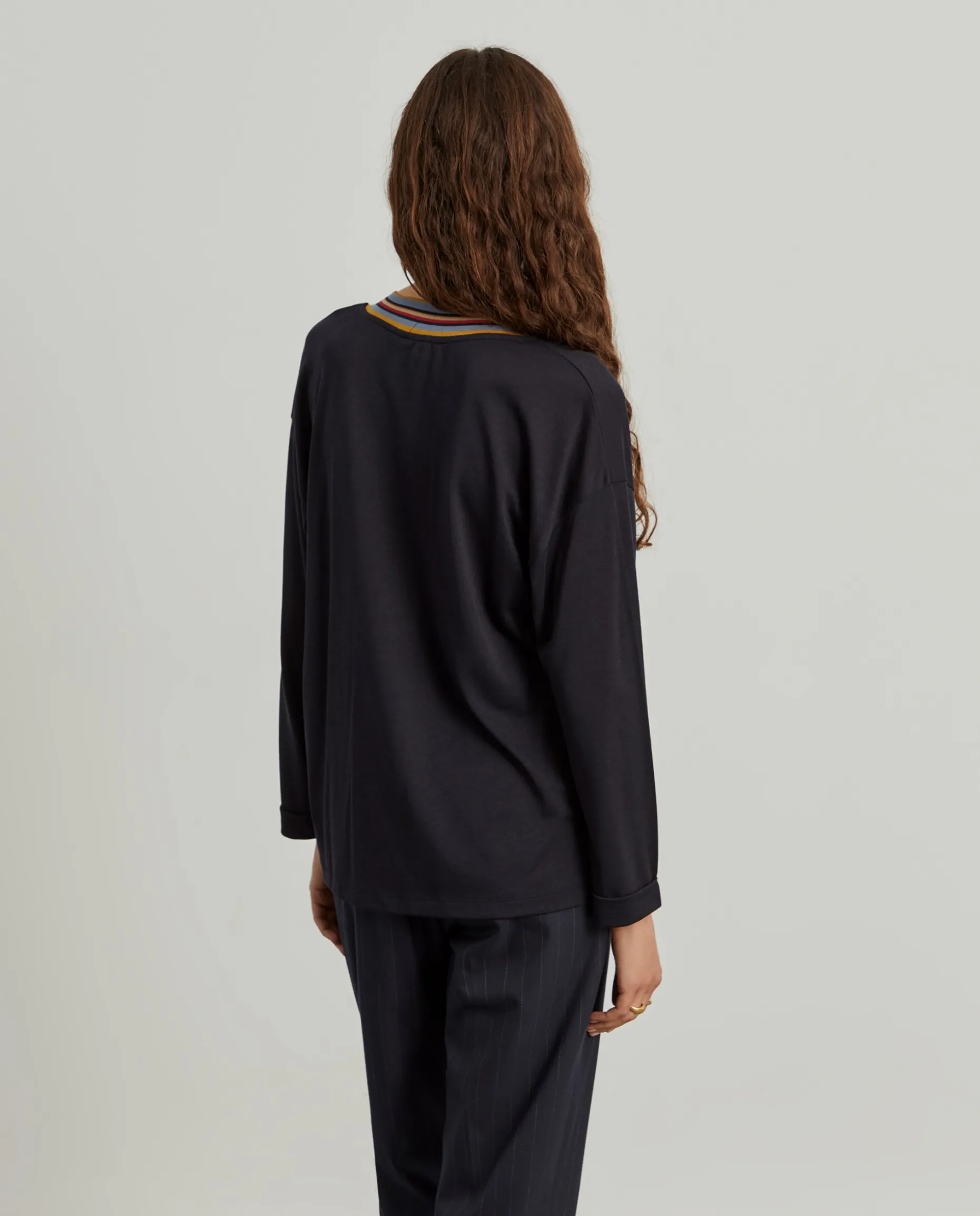 Camisola de malha em liocel e algodão com riscas