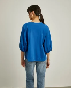 Camisola decote em V com manga abalonada