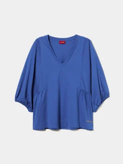 Camisola decote em V com manga abalonada