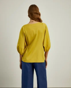 Camisola decote em V com manga abalonada