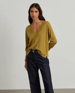 Camisola decote em V com lã