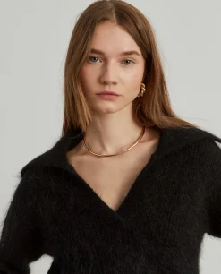 Camisola decote em V com lã mohair