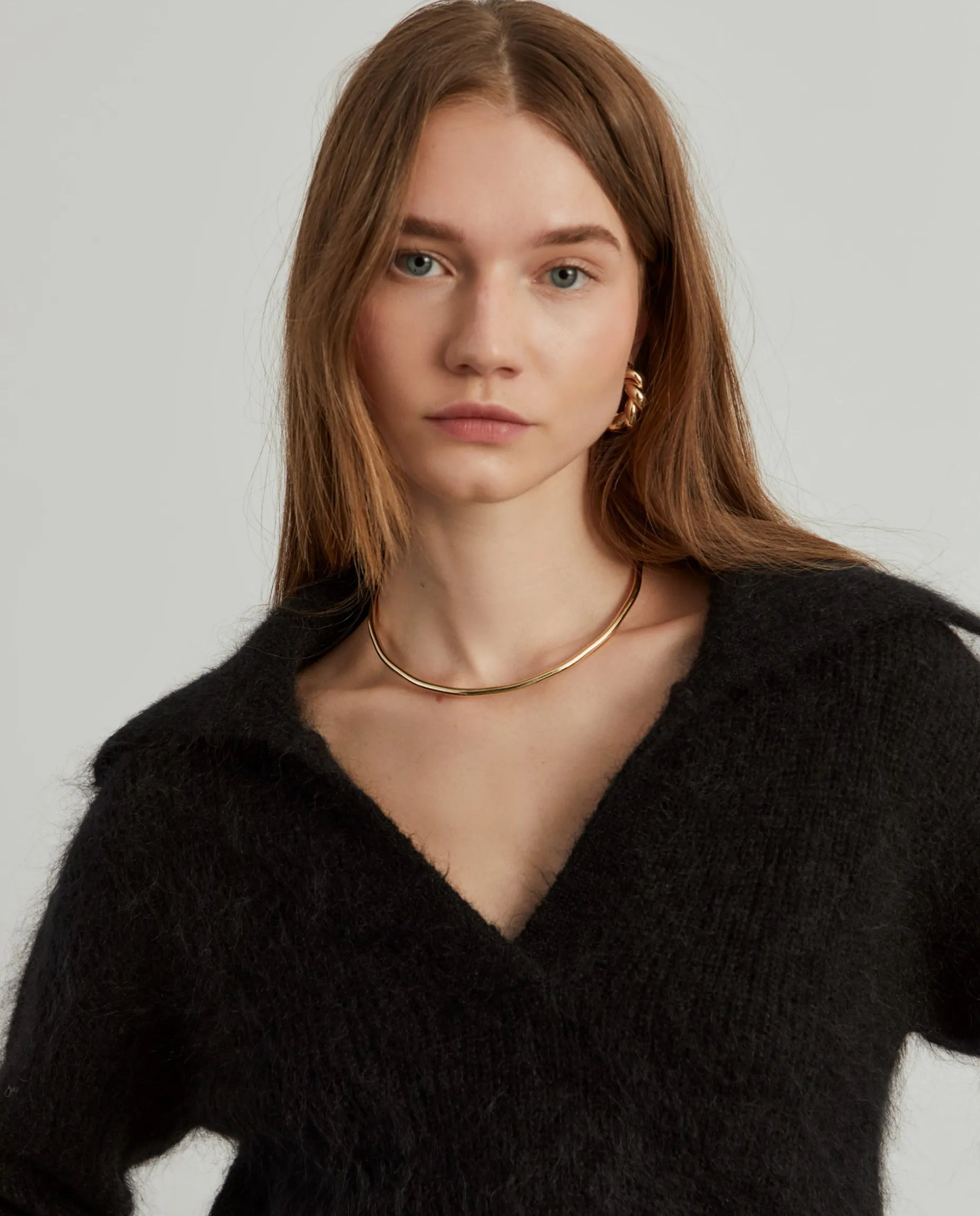 Camisola decote em V com lã mohair