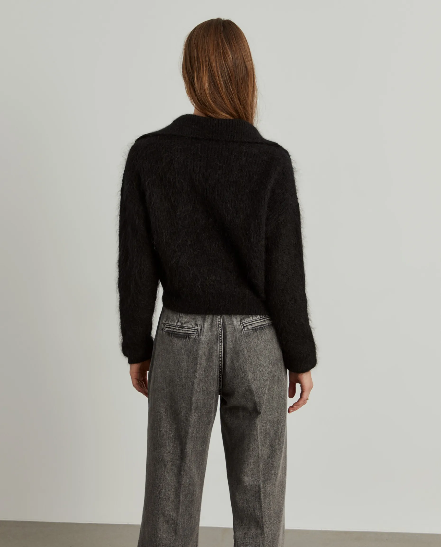 Camisola decote em V com lã mohair