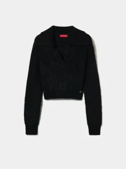 Camisola decote em V com lã mohair