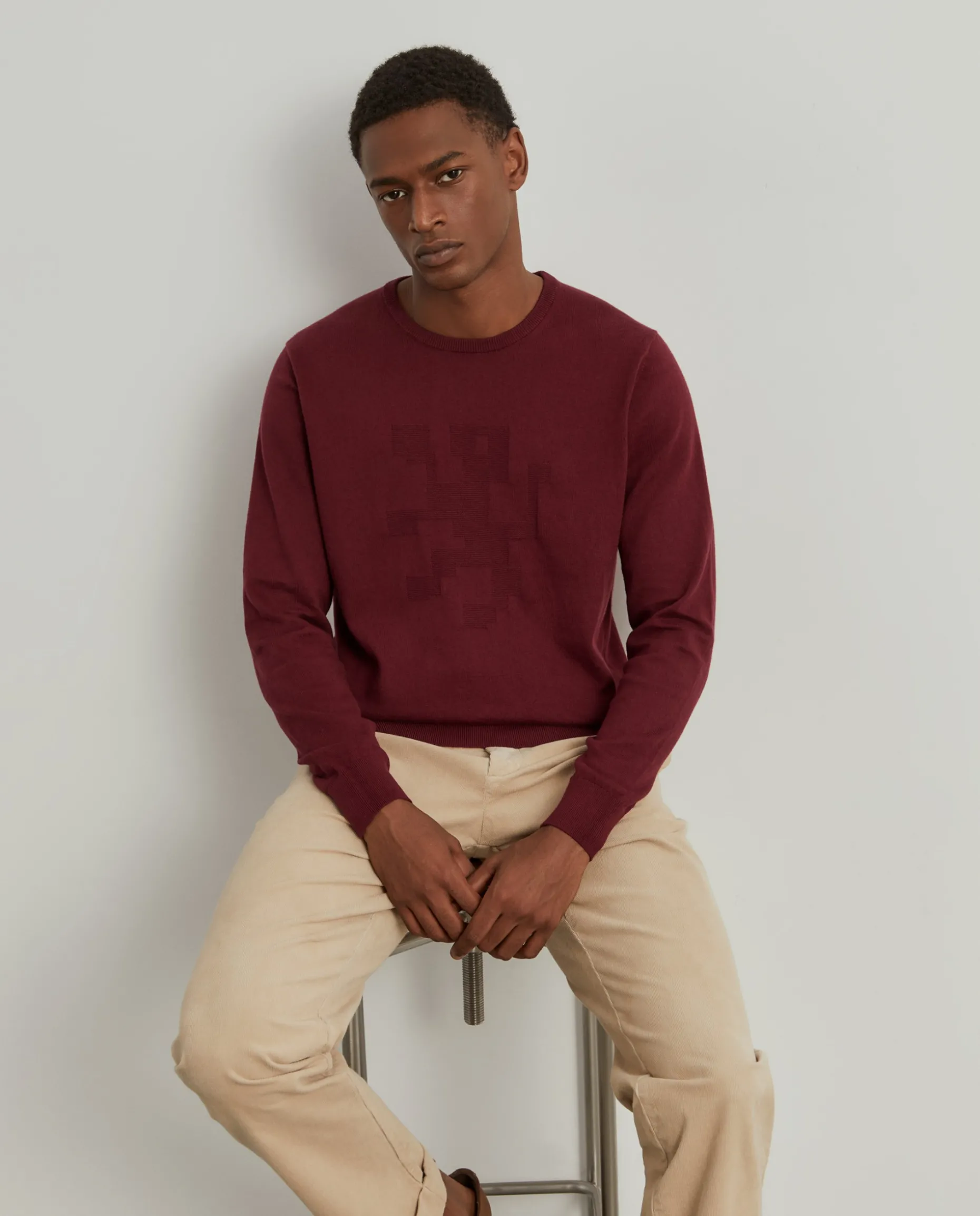 Camisola decote redondo em algodão e caxemira