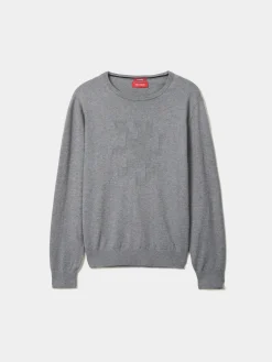 Camisola decote redondo em algodão e caxemira