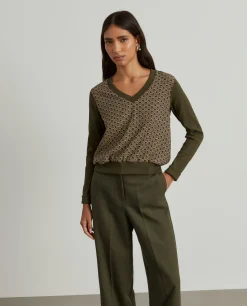 Camisola estampada decote em V