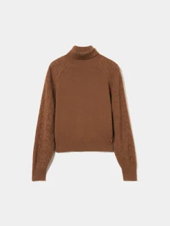 Camisola gola alta mangas croché